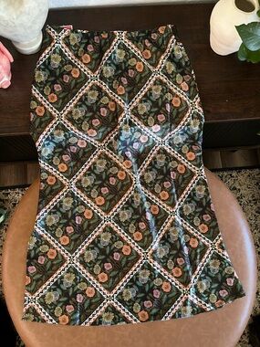 Floral Maxi Skirt in Black with Pink & Green -